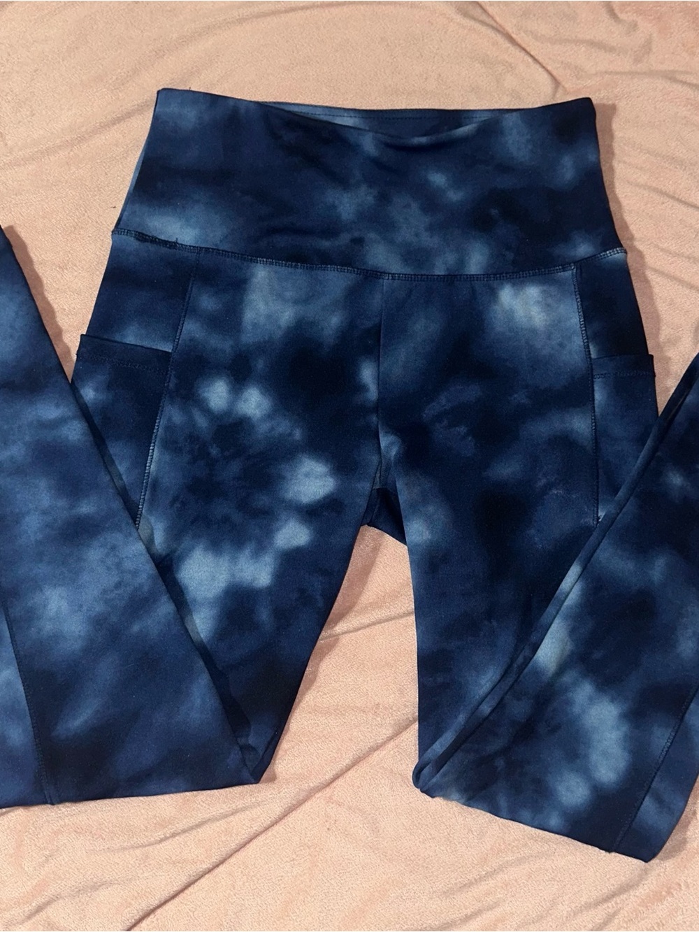shosho Navy Tie-Dye High-Waist Leggings with Side Pockets